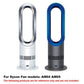 Bladeless tower air fan with silver and blue accent rings, remote-control style