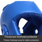 Blue boxing sparring helmet with face opening and padded forehead protector