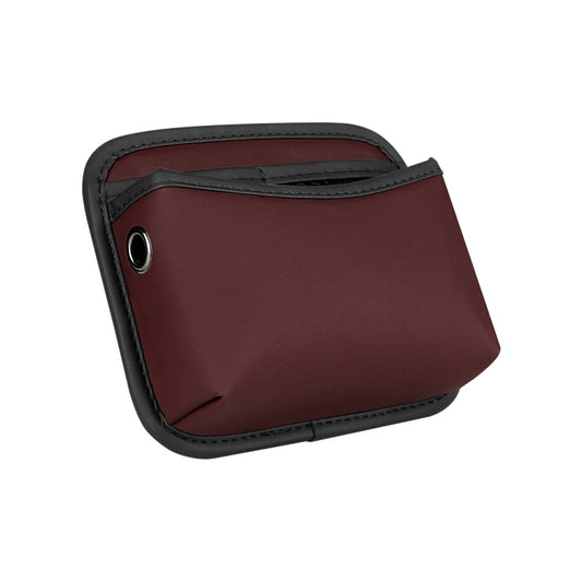 Maroon adhesive storage bag with front flap and metal grommet hole
