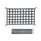 Black pickup bed cargo net with grid mesh and matching strap set