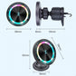 Dark gray wireless car phone charger with illuminated ring and mount size diagram