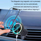 Dark gray wireless car phone charger with phone aligned to the illuminated ring