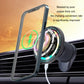 Dark gray wireless car phone charger with phone attached and illuminated charging ring