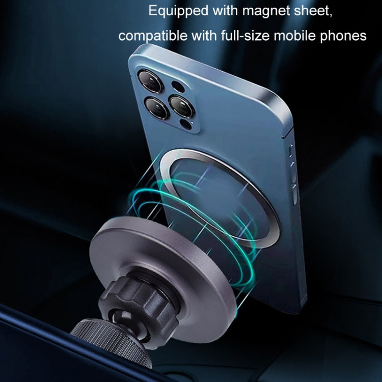 Dark gray wireless car phone charger with magnetic mount and glowing charging ring