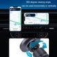 Dark gray magnetic car air-vent phone holder with cradle, shown holding a phone