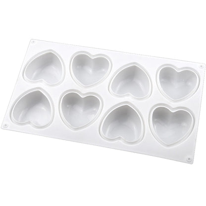 Silicone heart chocolate/soap mold with 8 heart cavities, white tray