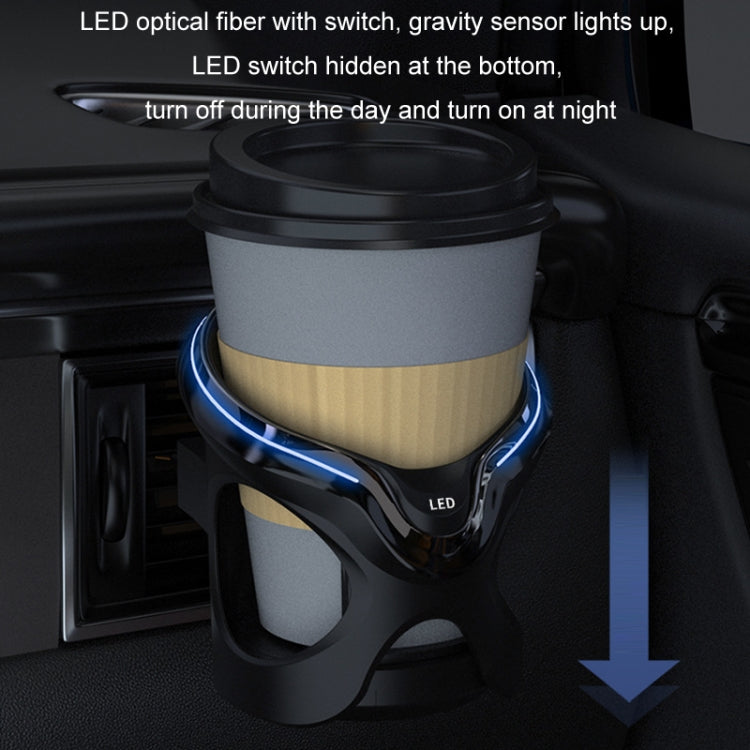 Car cup holder with blue LED light ring and built-in LED label on stand