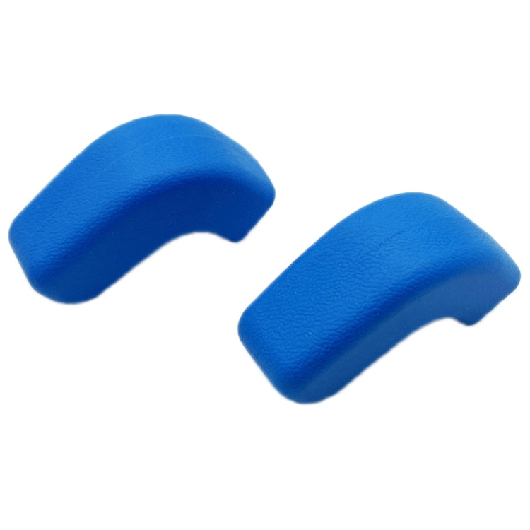 Blue two-piece trailer hook cover caps with curved, textured surface.