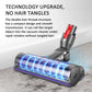 Motorized vacuum roller brush head with blue hair-removal vanes on carpet