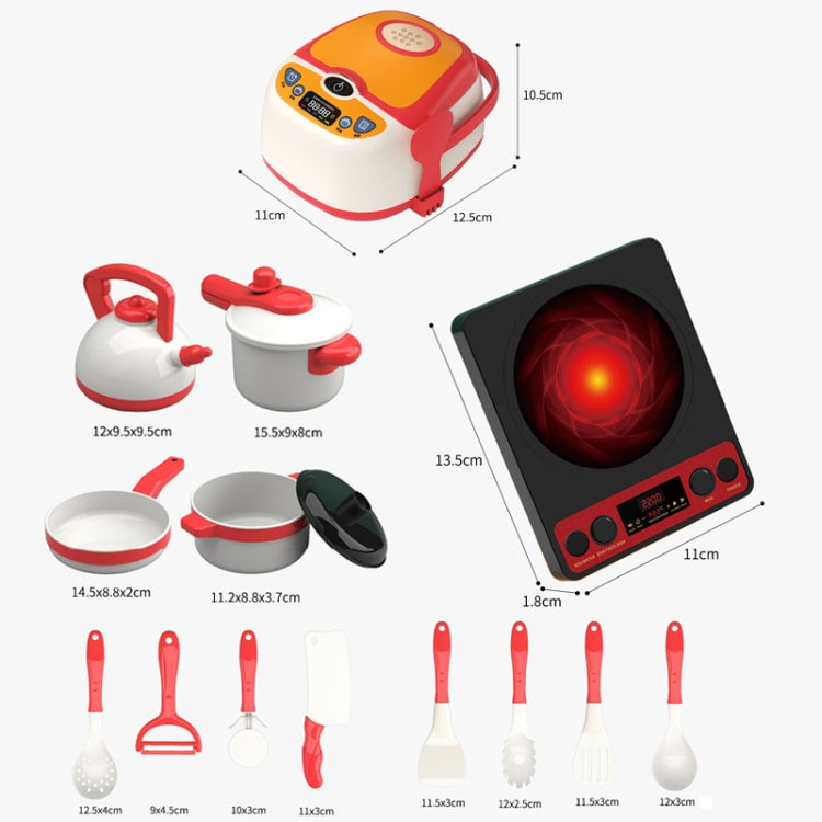 Children pretend play cooking set with stove, pots, and utensils (size view)