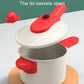 Children pretend play pot with swiveling lid and red handle knob