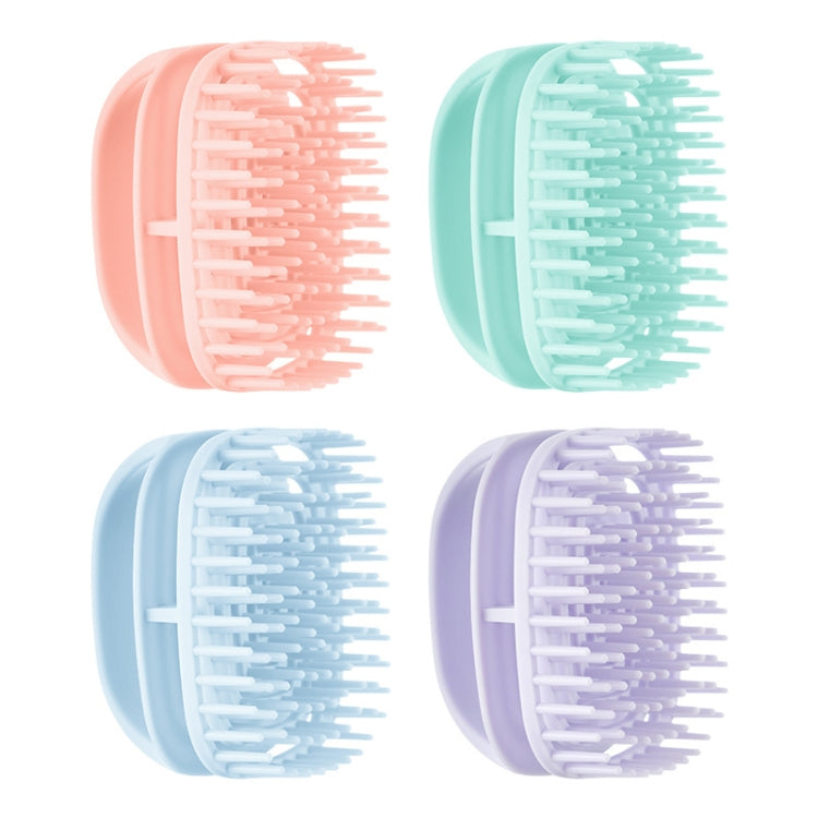 Assorted silicone scalp shampoo brushes in pink, green, blue, and purple