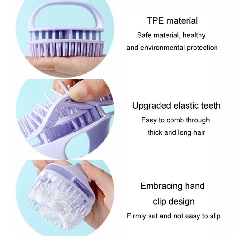 Lavender silicone scalp shampoo brush with clip-style handle for secure grip