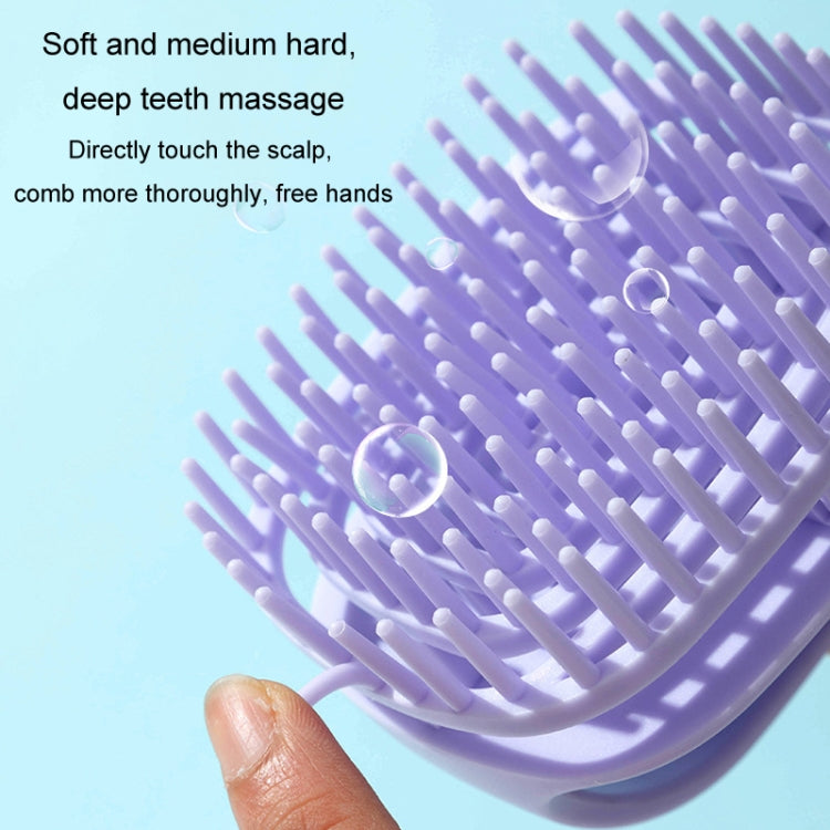 Purple silicone scalp massaging brush with dense flexible teeth
