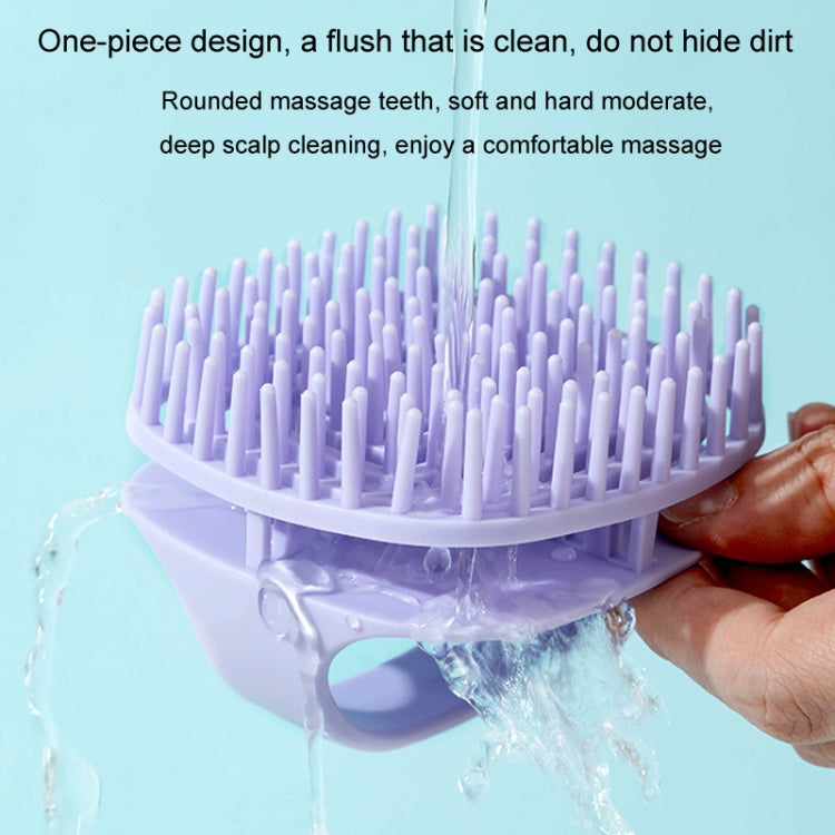 Lavender silicone scalp cleaning brush with rounded massage teeth