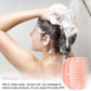Pink silicone shampoo massage brush with comb teeth for scalp cleaning and massage