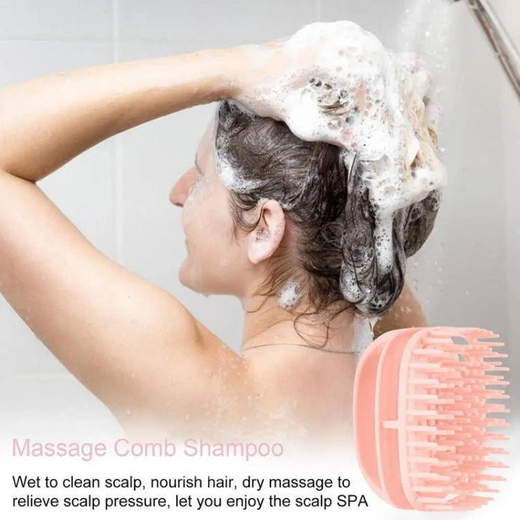 Pink silicone shampoo massage brush with comb teeth for scalp cleaning and massage