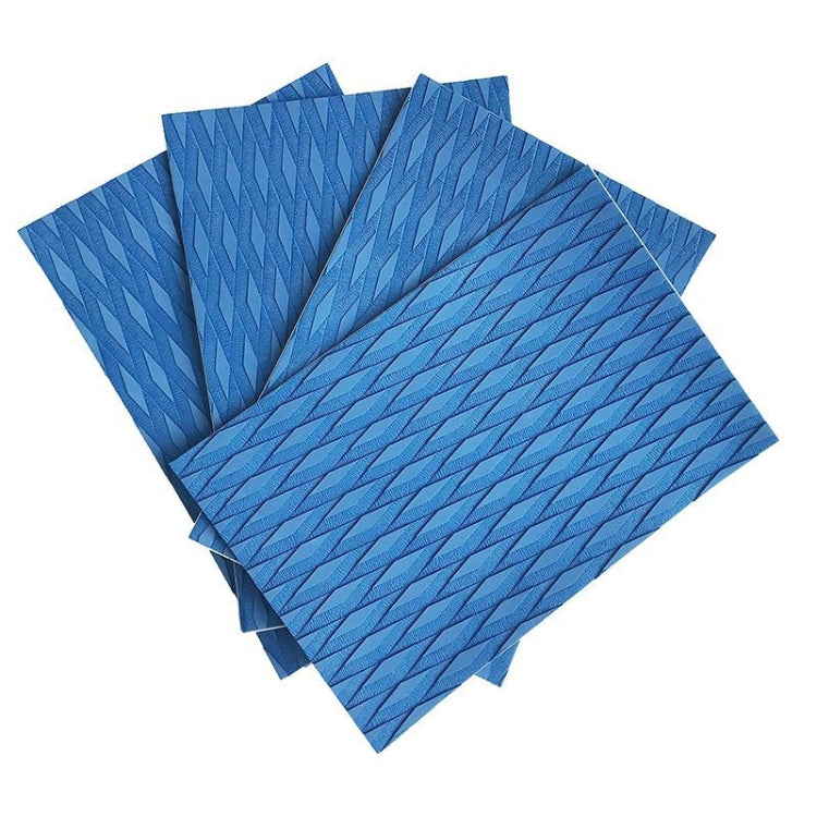 Blue EVA surfboard anti-skid pads, textured diamond pattern, set of four sheets
