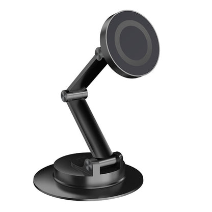 Black 360° rotating folding magnetic phone holder with round metal base