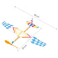 Rubber band powered airplane model toy with multicolor body and blue checkered wings