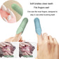 Green and blue silicone finger toothbrushes for pets