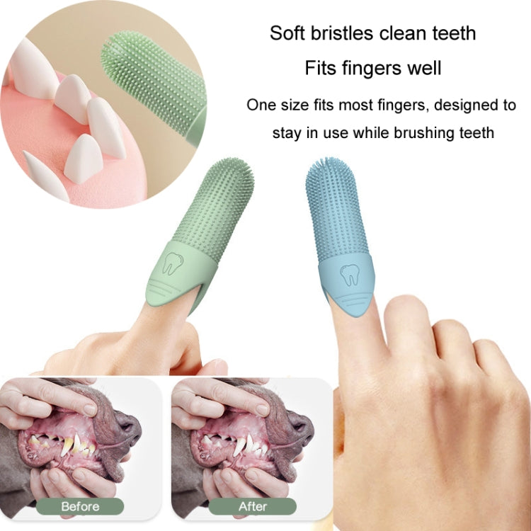 Green and blue silicone finger toothbrushes for pets