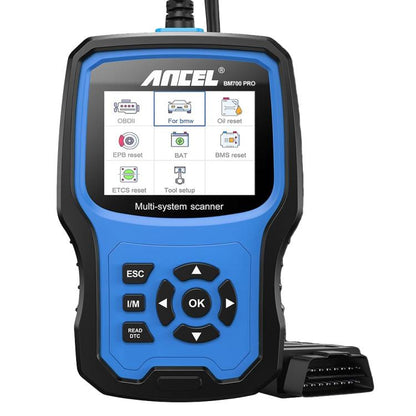 ANCeL BM700 Pro multi-system OBDII diagnostic scanner with blue keypad and display