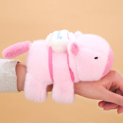 Pink plush dolphin snap-ring bracelet with pull ring for rotating tail