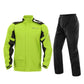 Motorcycle raincoat suit, neon green zip jacket and matching waterproof pants
