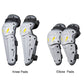 Set of motorcycle knee and elbow pads: gray-and-white shells with black straps, yellow accents