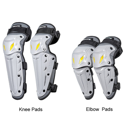 SULAITE Motorcycle Outdoor Riding Breathable Protective Equipment, 2pcs /Set Knee Pads Gray, 4pcs /Set Knee Elbow Pads Gray, 2pcs /Set Elbow Pads Gray