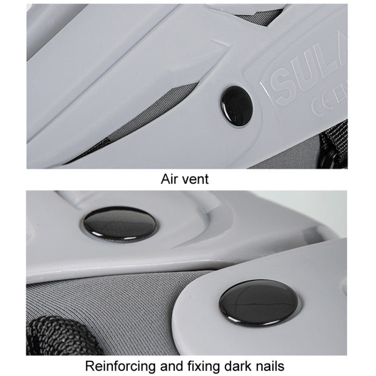 White pad shell with air vent holes and dark rivets, gray backing lining