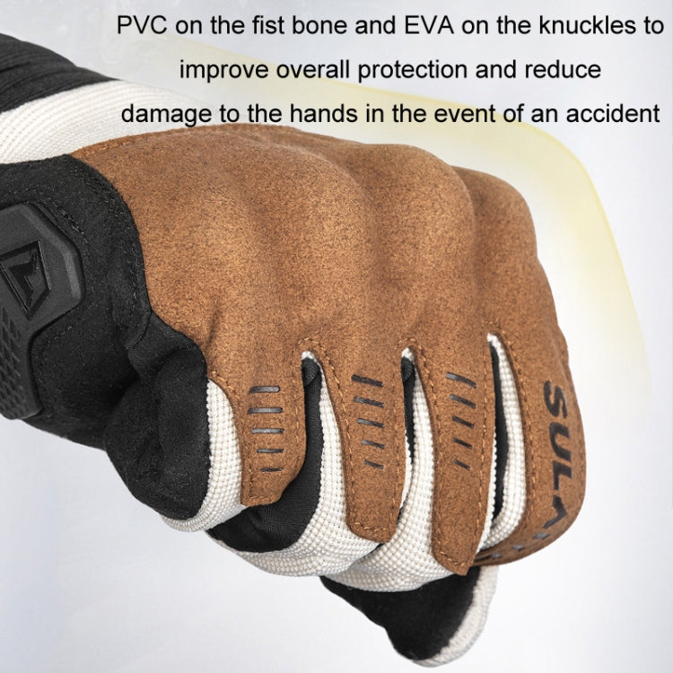 Motorcycle riding gloves in brown and black with padded knuckle protection