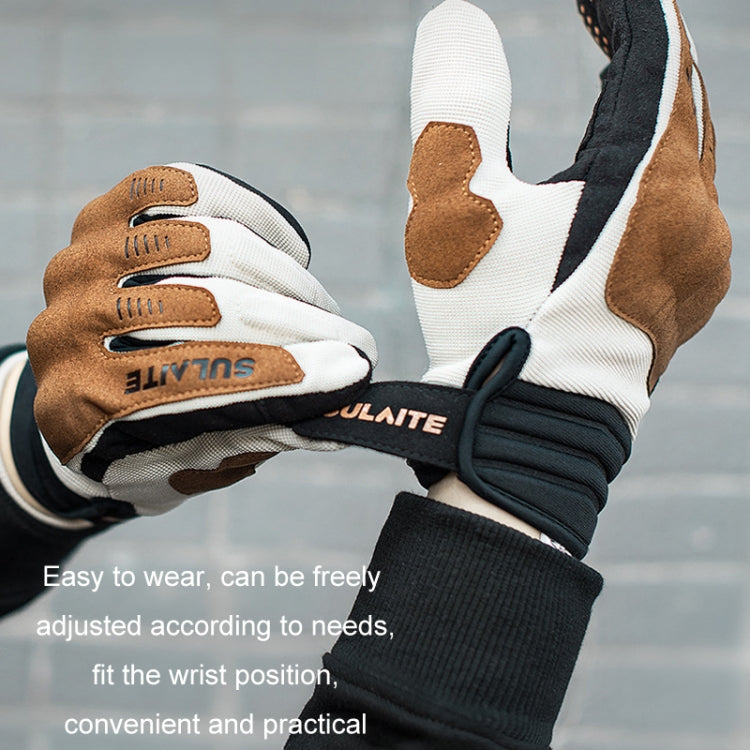 Motorcycle riding gloves with adjustable wrist cuff and breathable fabric panels