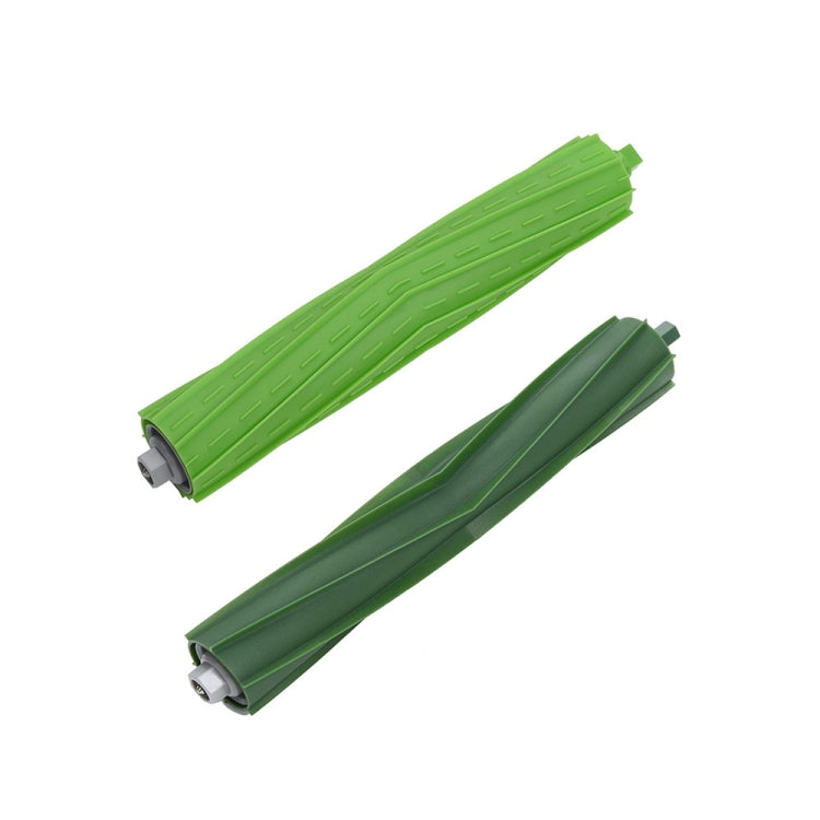 Pair of green edge brushes with flexible bristles for robot vacuum replacement.