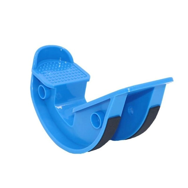 Blue ankle stretch massage pedal with textured foot platform and curved base