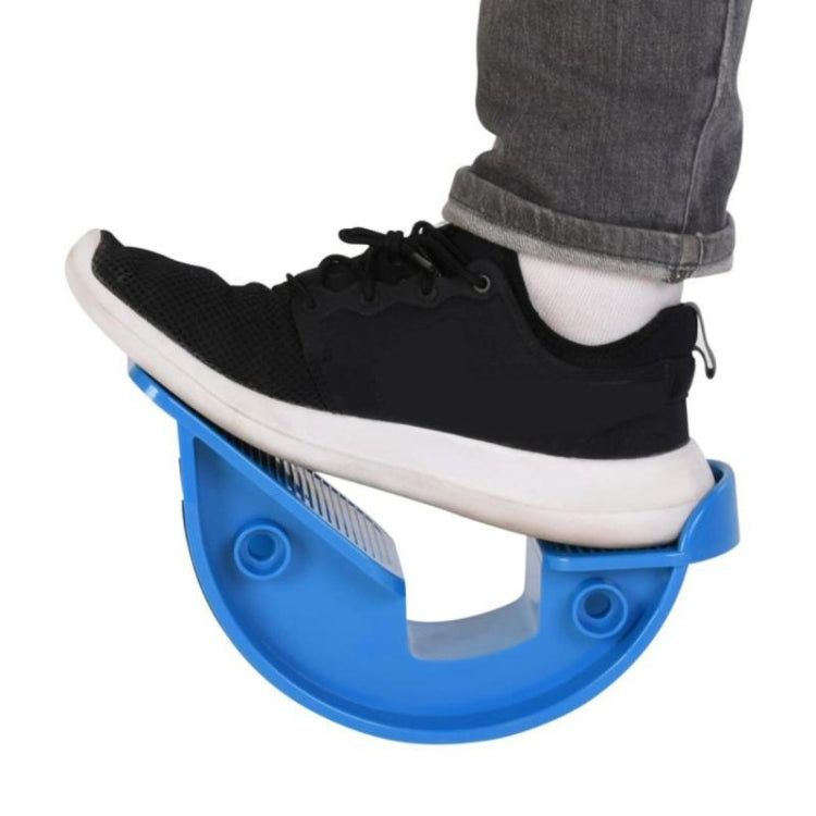 Black ankle stretch massage pedal with textured top and curved blue base