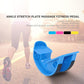 Blue ankle stretch massage pedal with textured top and curved bracket design