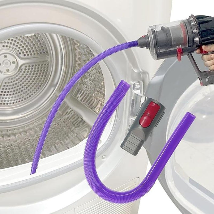 Vacuum dryer vent cleaner kit, purple hose with gray connector for cleaning dryer interior