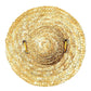 Tan woven straw pet sun hat with rope loop accents and curled brim
