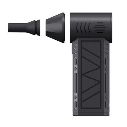 Handheld turbo dust blower fan with wide nozzle and rear vent grille, dark gray/black