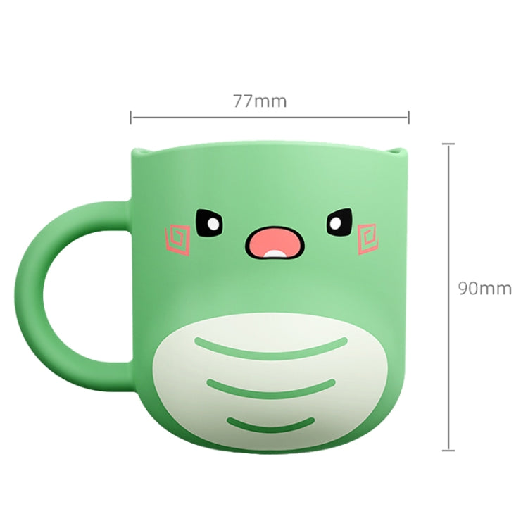 Green baby dinosaur brushing cup with rounded mouth and cartoon face