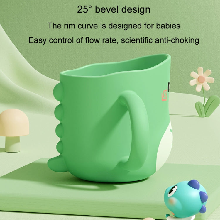 Green dinosaur baby cup with sculpted sides and rounded rim