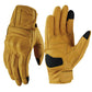 Motorcycle riding gloves in yellow with black thumb insert and padded fingertips