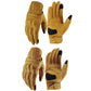 Motorcycle riding gloves shown in yellow: one style with perforations and one without