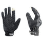 Black motorcycle riding gloves, pair view, with textured palm and hook-and-loop wrist strap