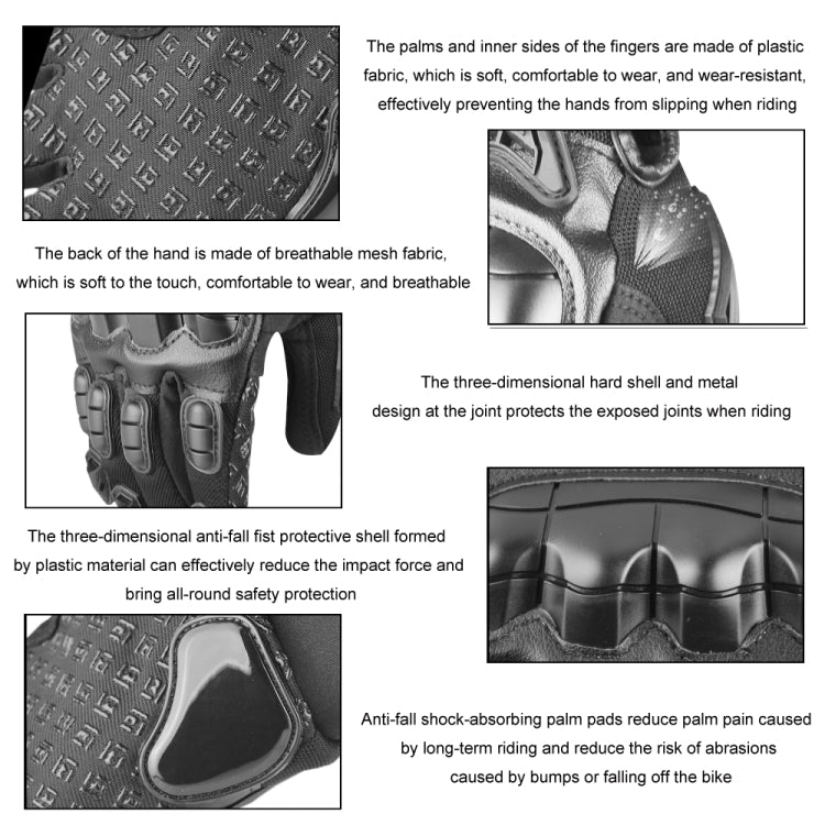 Breathable mesh back motorcycle gloves with plastic-knuckle protectors and padded palm
