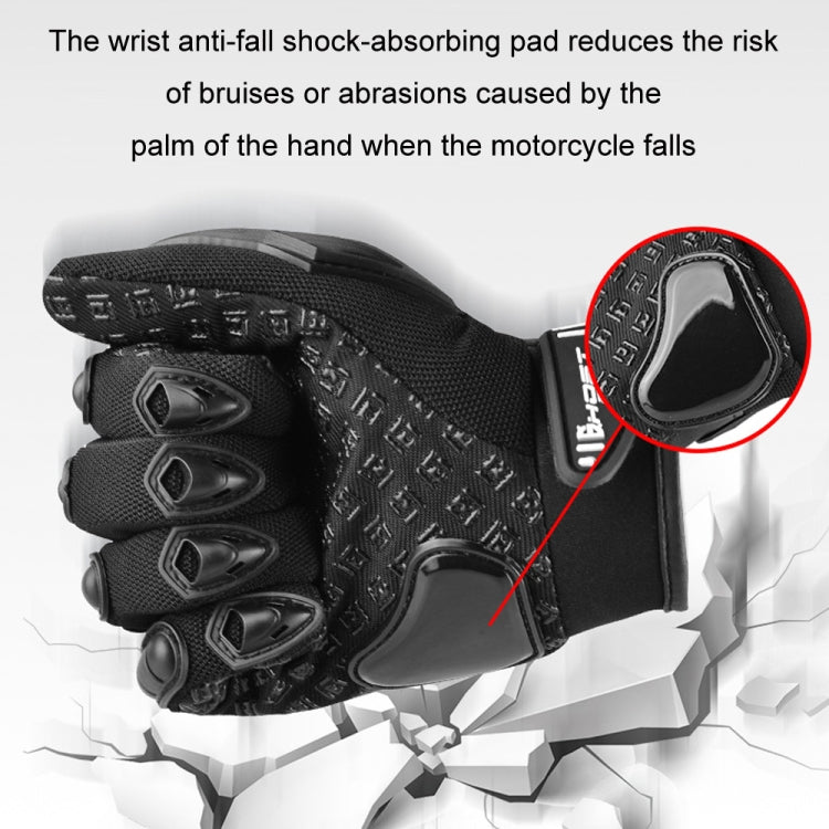 Black motorcycle glove wrist impact pad with reinforced palm armor for falls