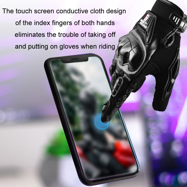 Motorcycle riding gloves with touch-screen index finger and armored knuckle protection