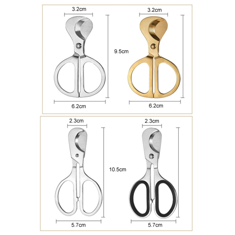 Pill cutter scissors size chart with measurements for silver and dark handle versions